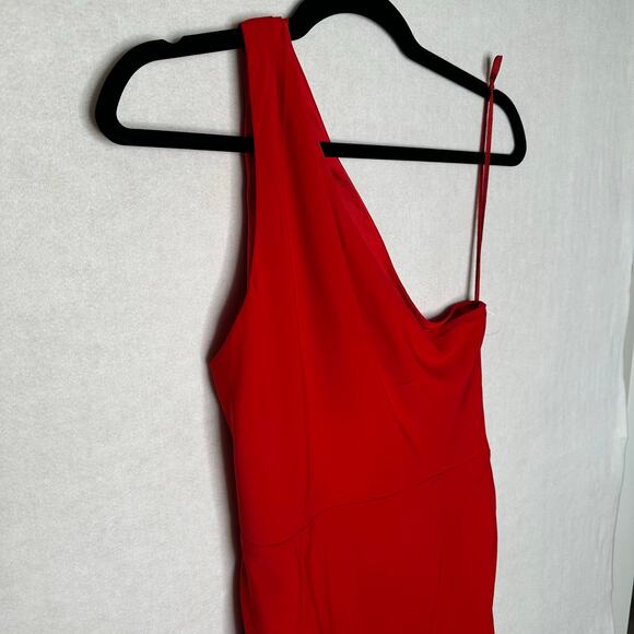NWT Line & Dot One Shoulder Draped Slit Midi Dress – Red – Size M - Picture 7 of 13